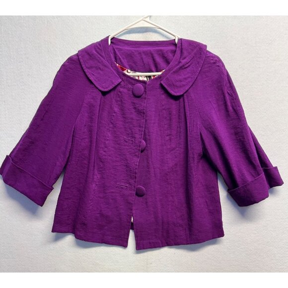 ambition Jackets & Blazers - Ambition Womens Purple 3/4 Sleeve Button-Up Jacket W/ Patterned Lining Size M